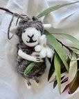 Sheep Hanging Decoration with Flower Detail / Cream or Natural