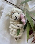 Sheep Hanging Decoration with Flower Detail / Cream or Natural