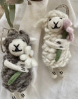 Sheep Hanging Decoration with Flower Detail / Cream or Natural