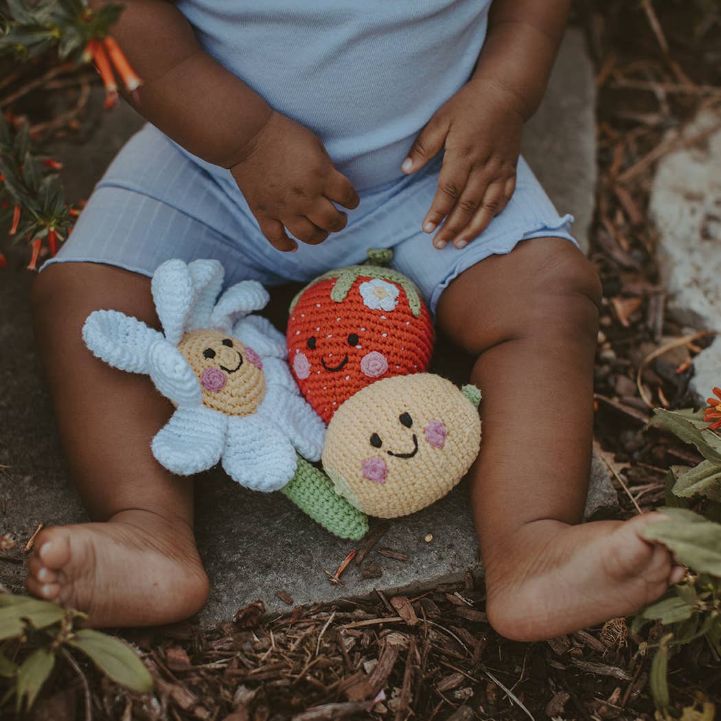 Handmade Happy Lemon Baby Rattle -Organic Cotton Crochet Toy