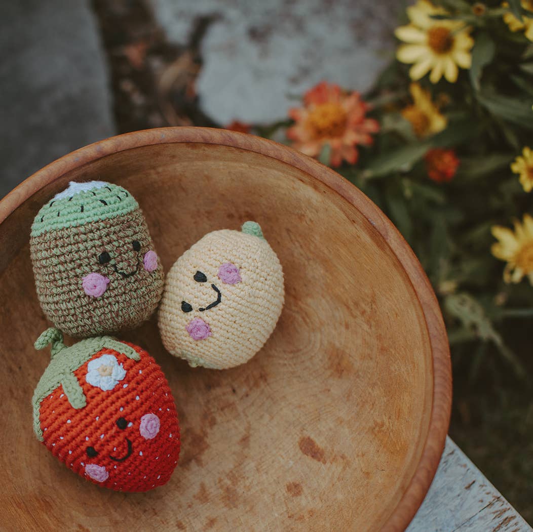 Handmade Happy Lemon Baby Rattle -Organic Cotton Crochet Toy