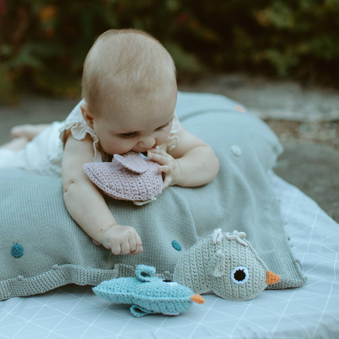 Pink Bay Rattle Baby Pink Bird Rattle – Handmade Organic Cotton Baby Toy – The Fair Trader