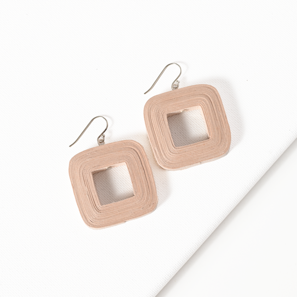 natural pale pink square dangle earrings - the fair trader