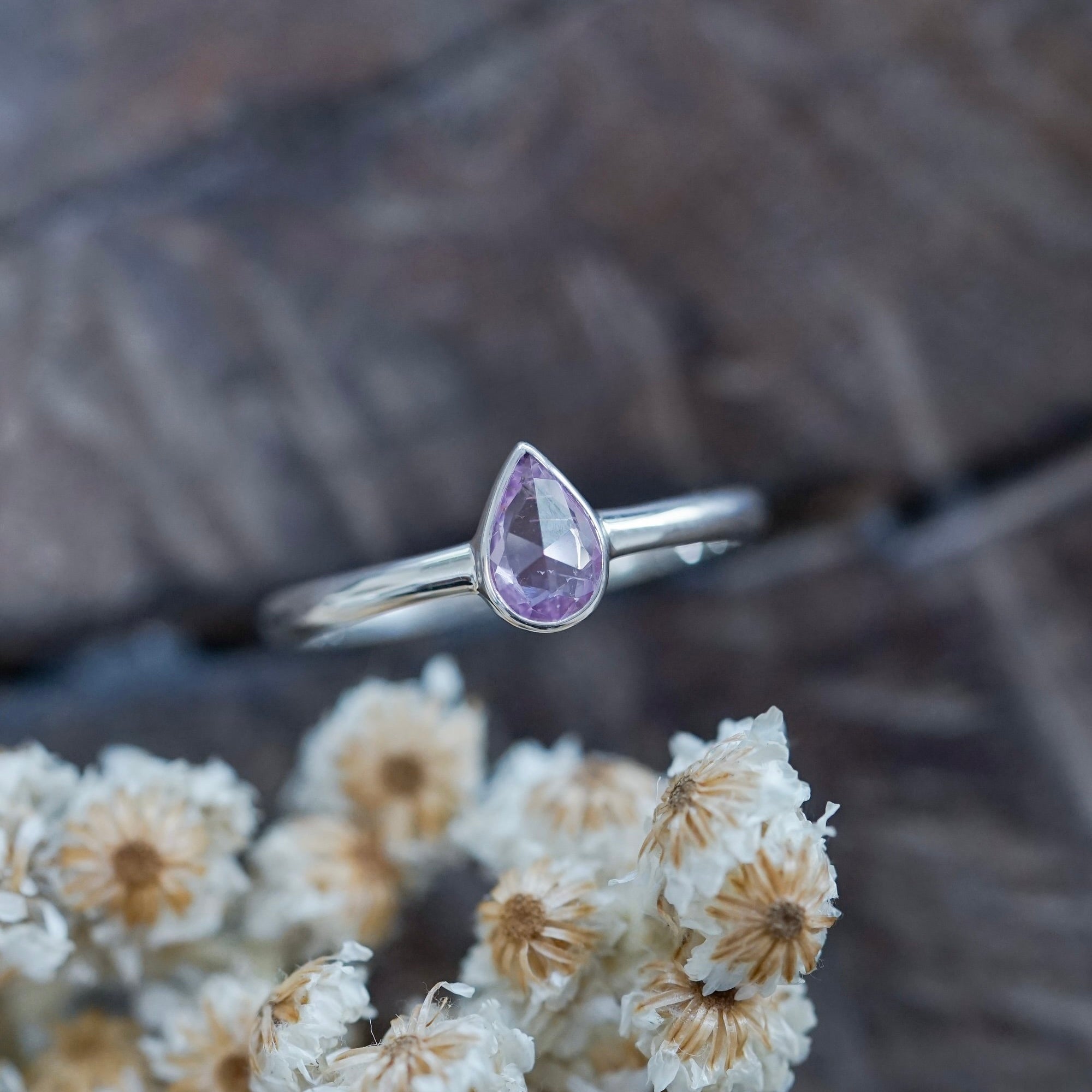 Rose Cut Pear Sapphire Ring Silver
