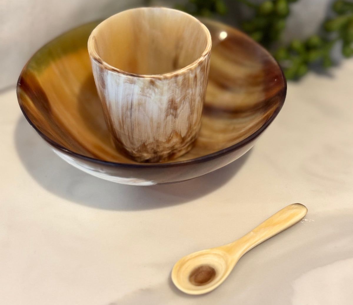 Handcrafted Polished Bowl with Salt Cellar &amp; Spoon