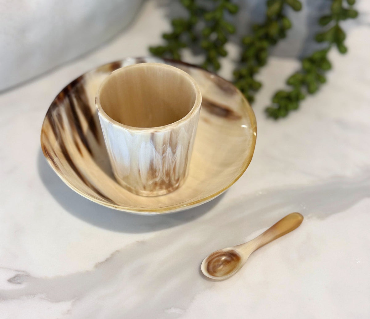 Handcrafted Polished Bowl with Salt Cellar &amp; Spoon