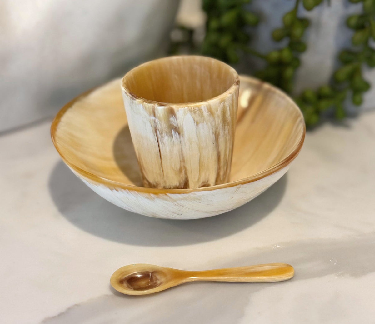 Handcrafted Polished Bowl with Salt Cellar &amp; Spoon