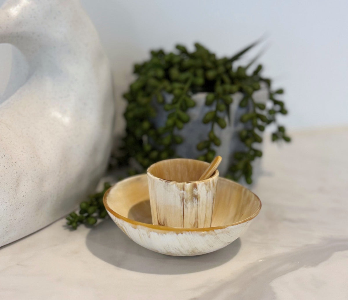 Handcrafted Polished Bowl with Salt Cellar &amp; Spoon