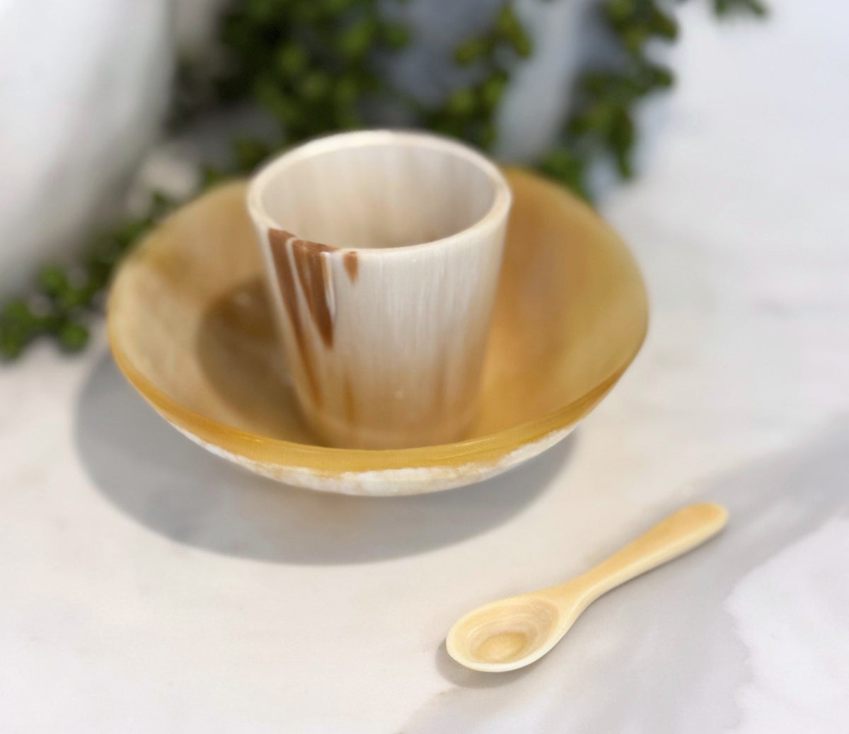 Handcrafted Polished Bowl with Salt Cellar &amp; Spoon