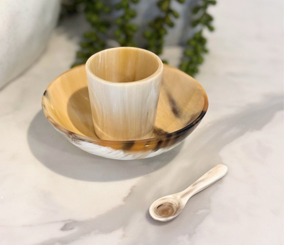 Handcrafted Polished Bowl with Salt Cellar &amp; Spoon