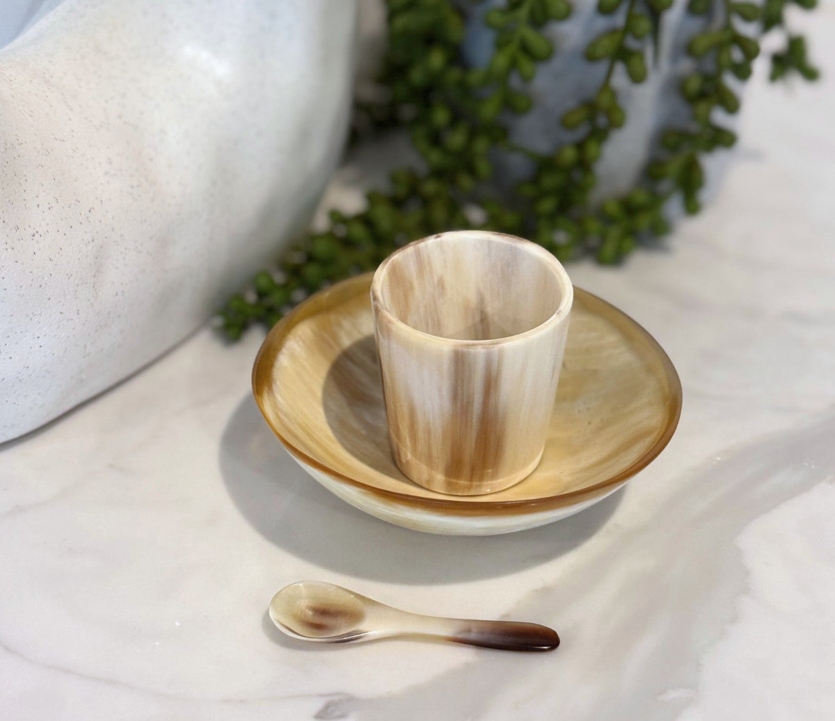 Handcrafted Polished Bowl with Salt Cellar &amp; Spoon