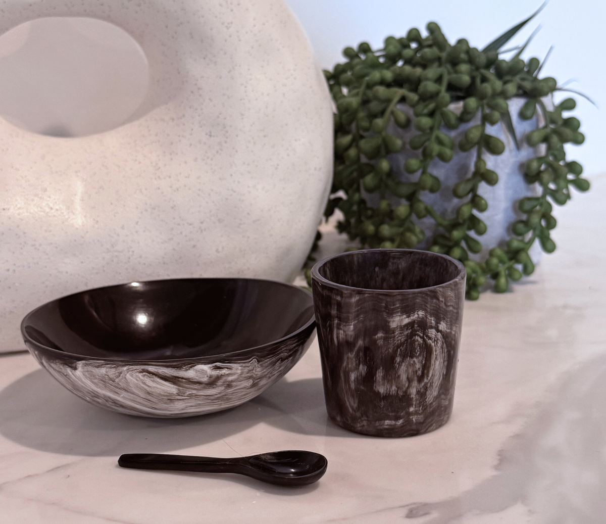 Handcrafted Polished Bowl with Salt Cellar &amp; Spoon