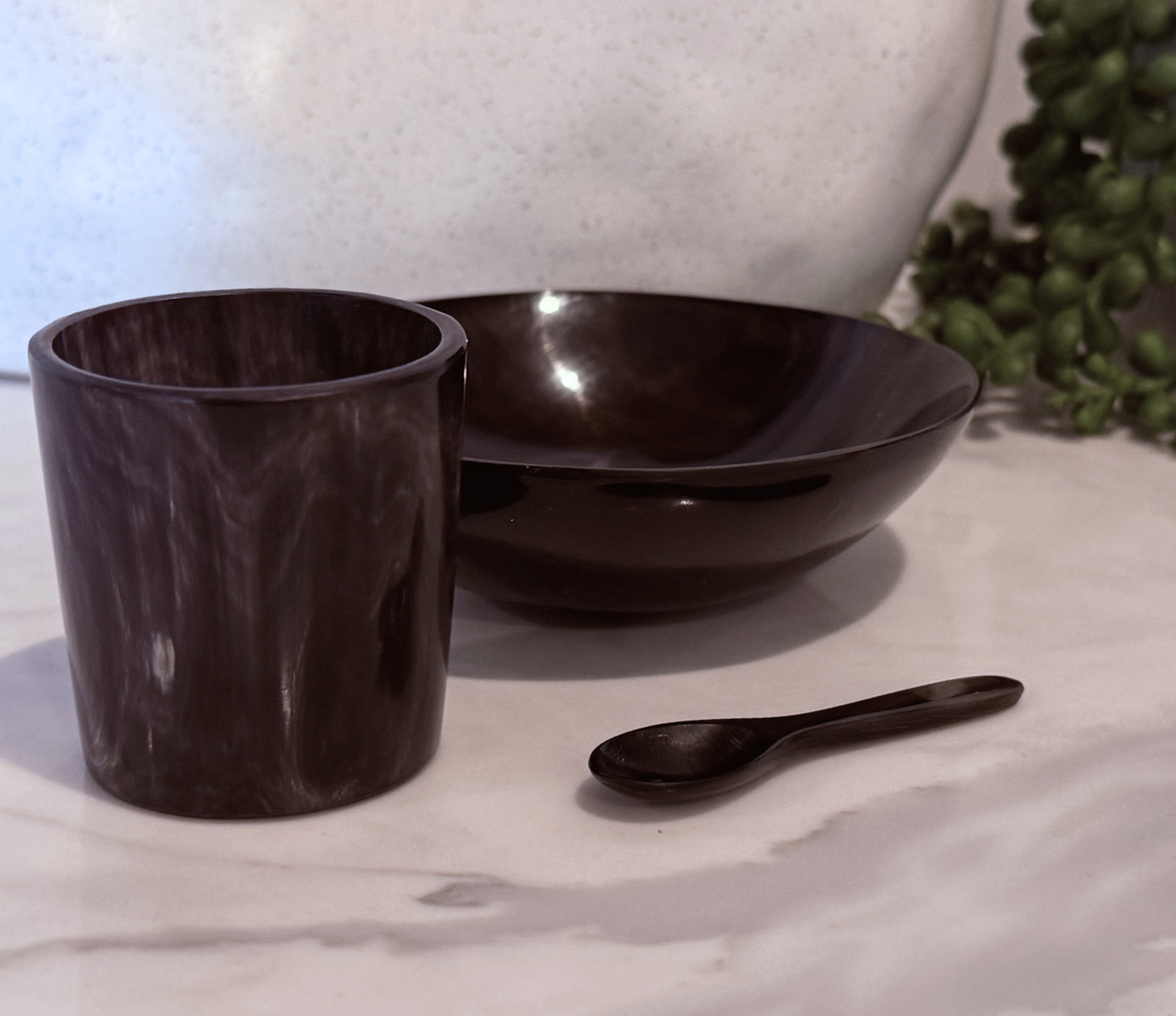 Handcrafted Polished Bowl with Salt Cellar &amp; Spoon