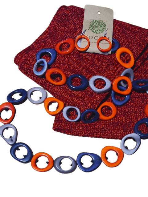 Tagua Nut Loop Set - Navy, Orange, Grey