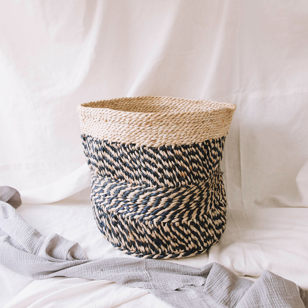 Jute Storage Basket - Indigo/Natural