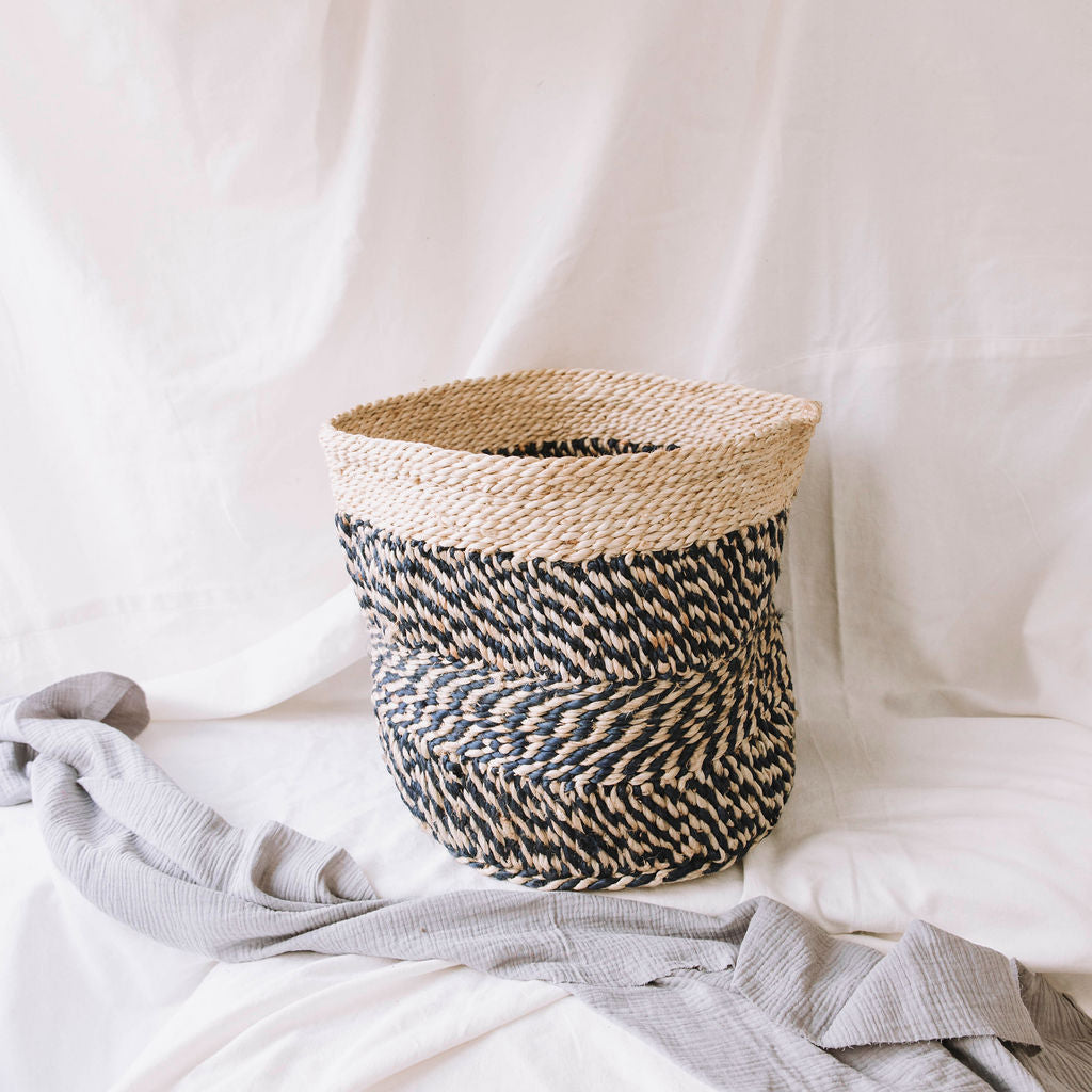 Jute Storage Basket - Indigo/Natural