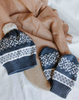 Children's Mittens and Beanie Set - Blue and White