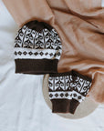 Children's Mittens and Beanie Set - Brown and White