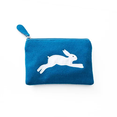 Leaping Hare Felt Pouch - Blue