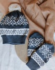 Children's Mittens and Beanie Set - Blue and White