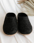 Low Back Natural Wool Slippers - Charcoal - The Fair Trader