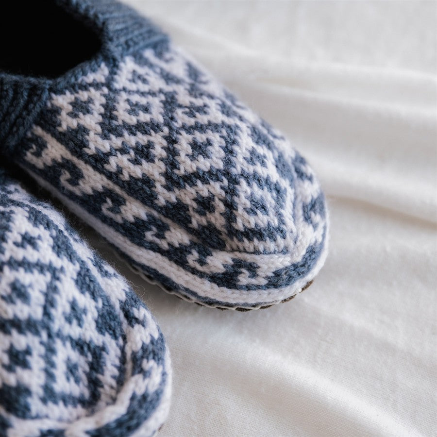 Hand Knitted Wool Slippers - Blue - The Fair Trader