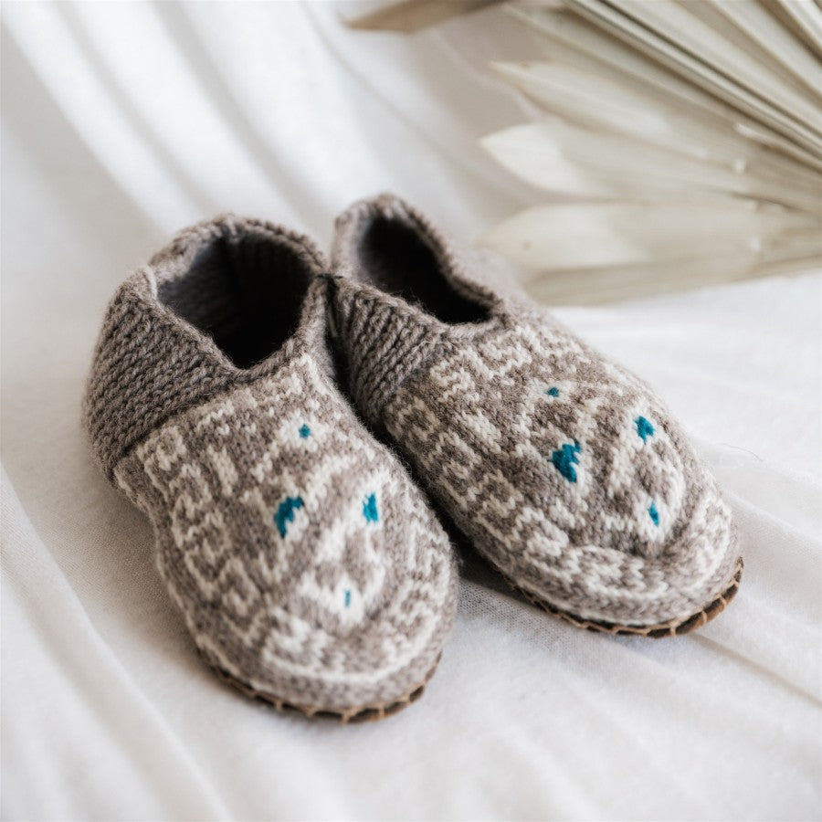 Hand Knitted Slippers 100% Pure NZ Wool - Taupe - The Fair Trader