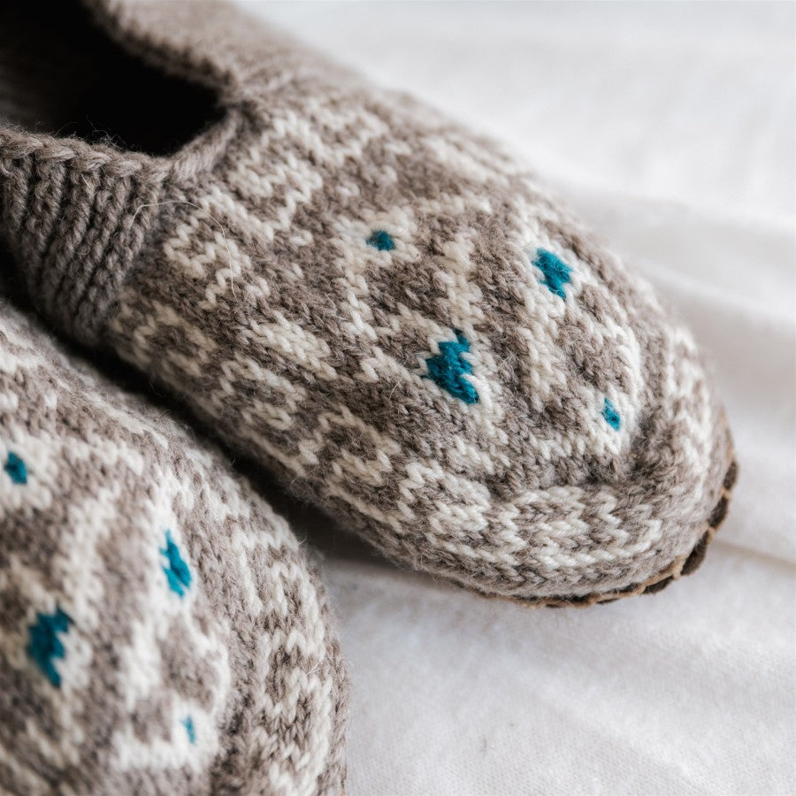 Hand Knitted Slippers 100% Pure NZ Wool - Taupe - The Fair Trader