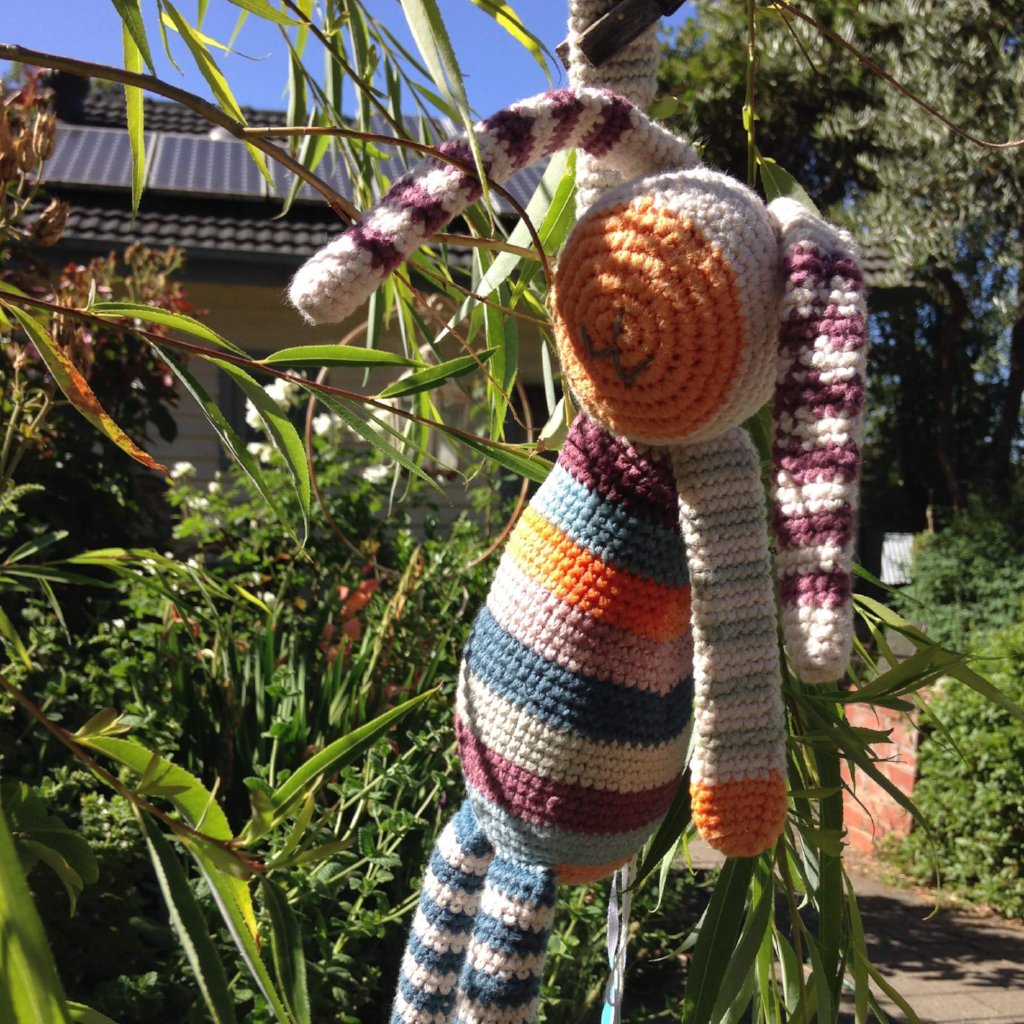 Organic Stripey Bunny Rattle - Multicoloured - The Fair Trader