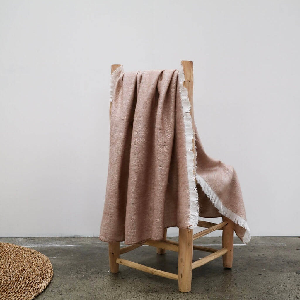 Alpaca Classic Small Throw - Rose Gold with White Fringe