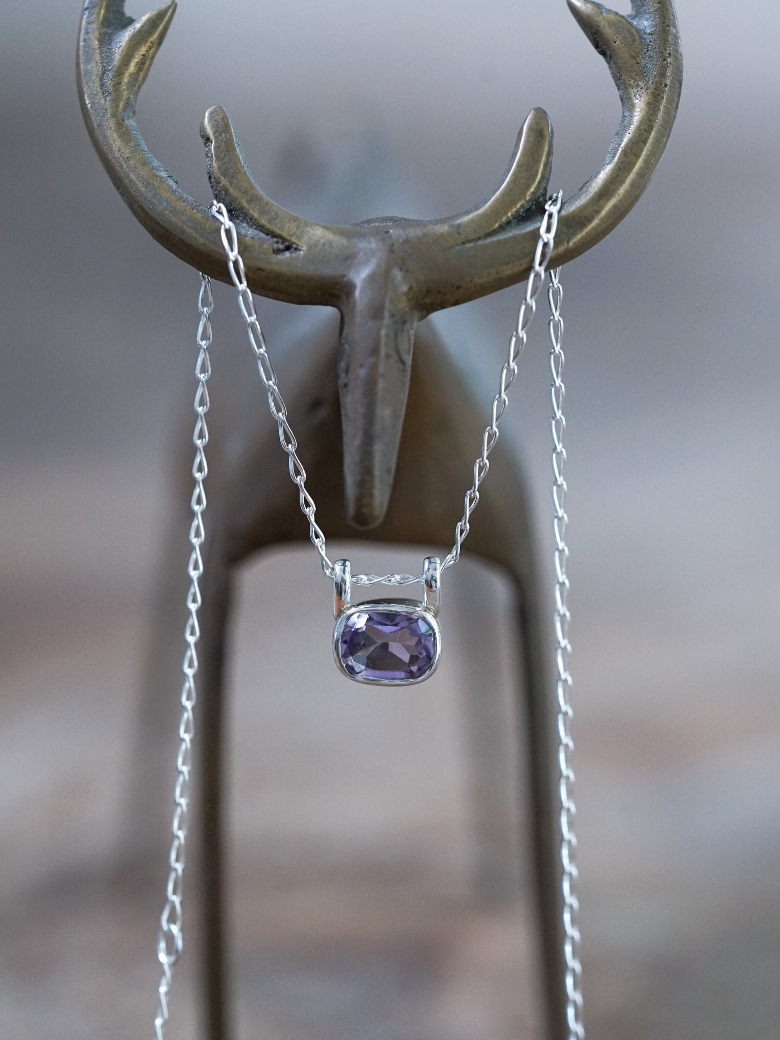 Cushion Amethyst Necklace - Silver