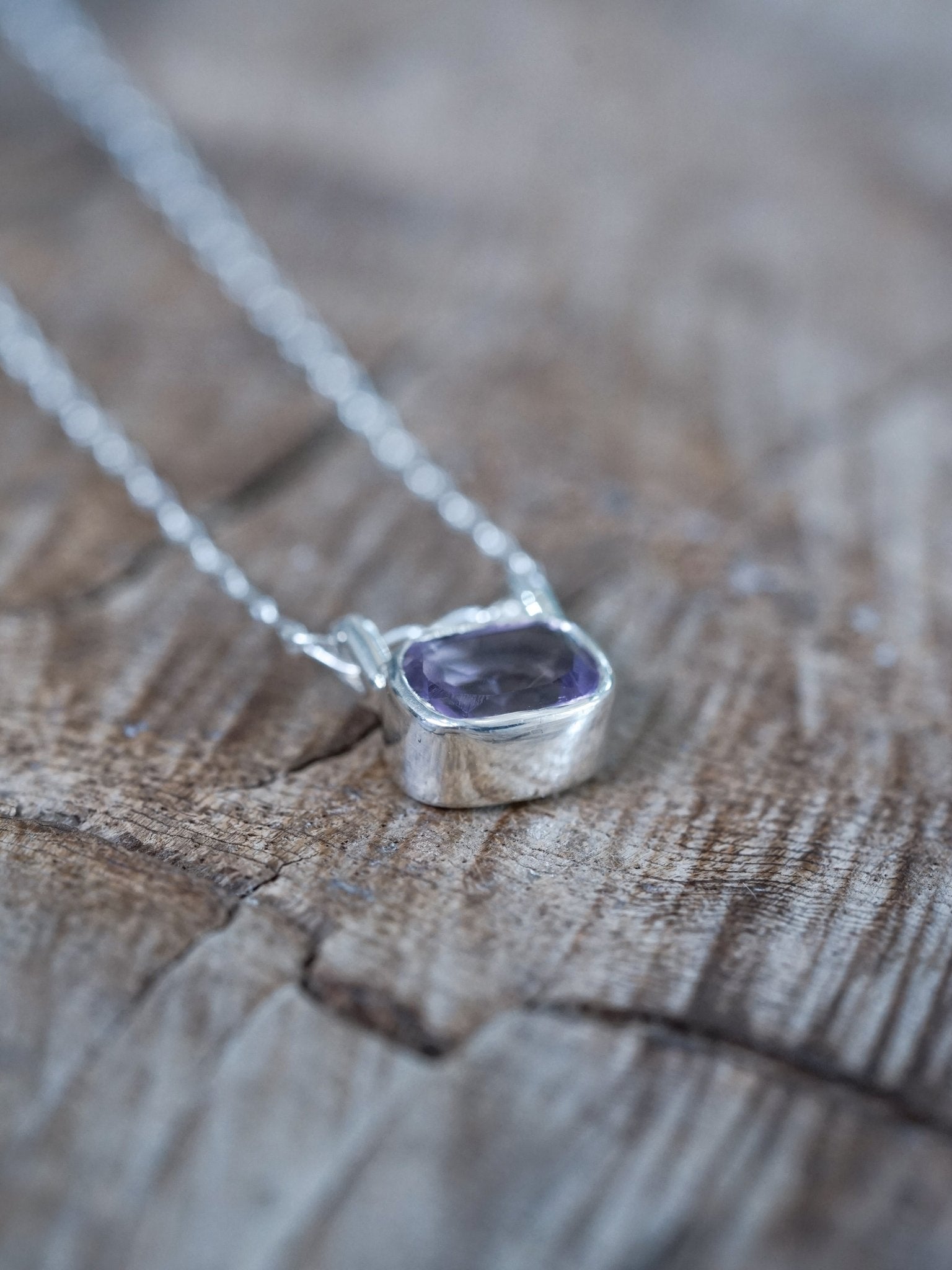 Cushion Amethyst Necklace - Silver