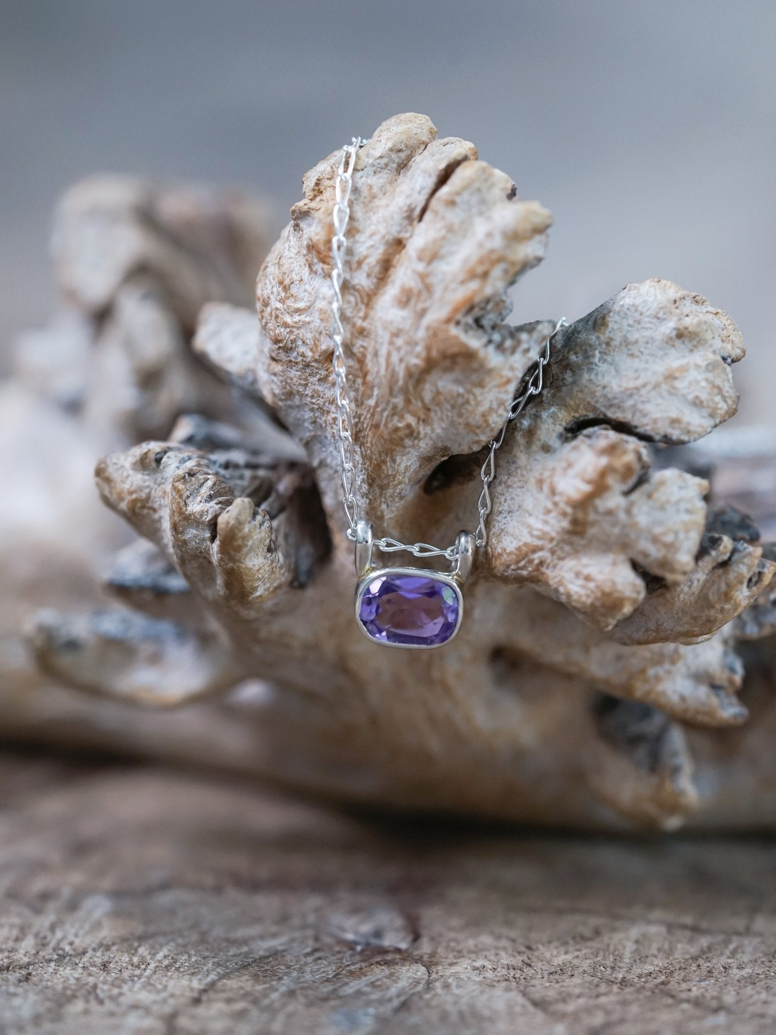 Cushion Amethyst Necklace - Silver