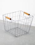Wire Galvanised Crimped Basket with Wooden Handles - Medium