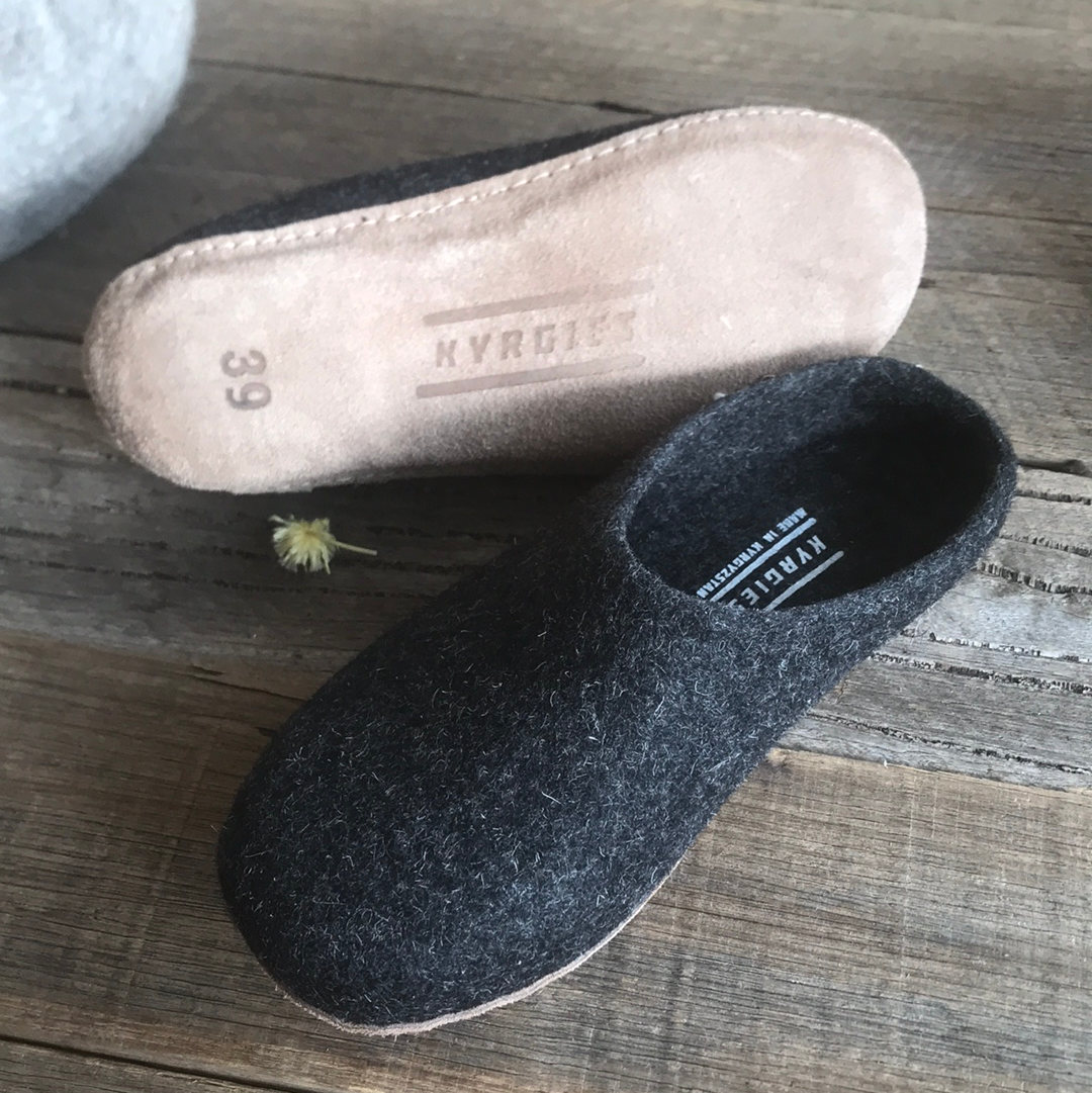 Low Back Natural Wool Slippers - Charcoal - The Fair Trader