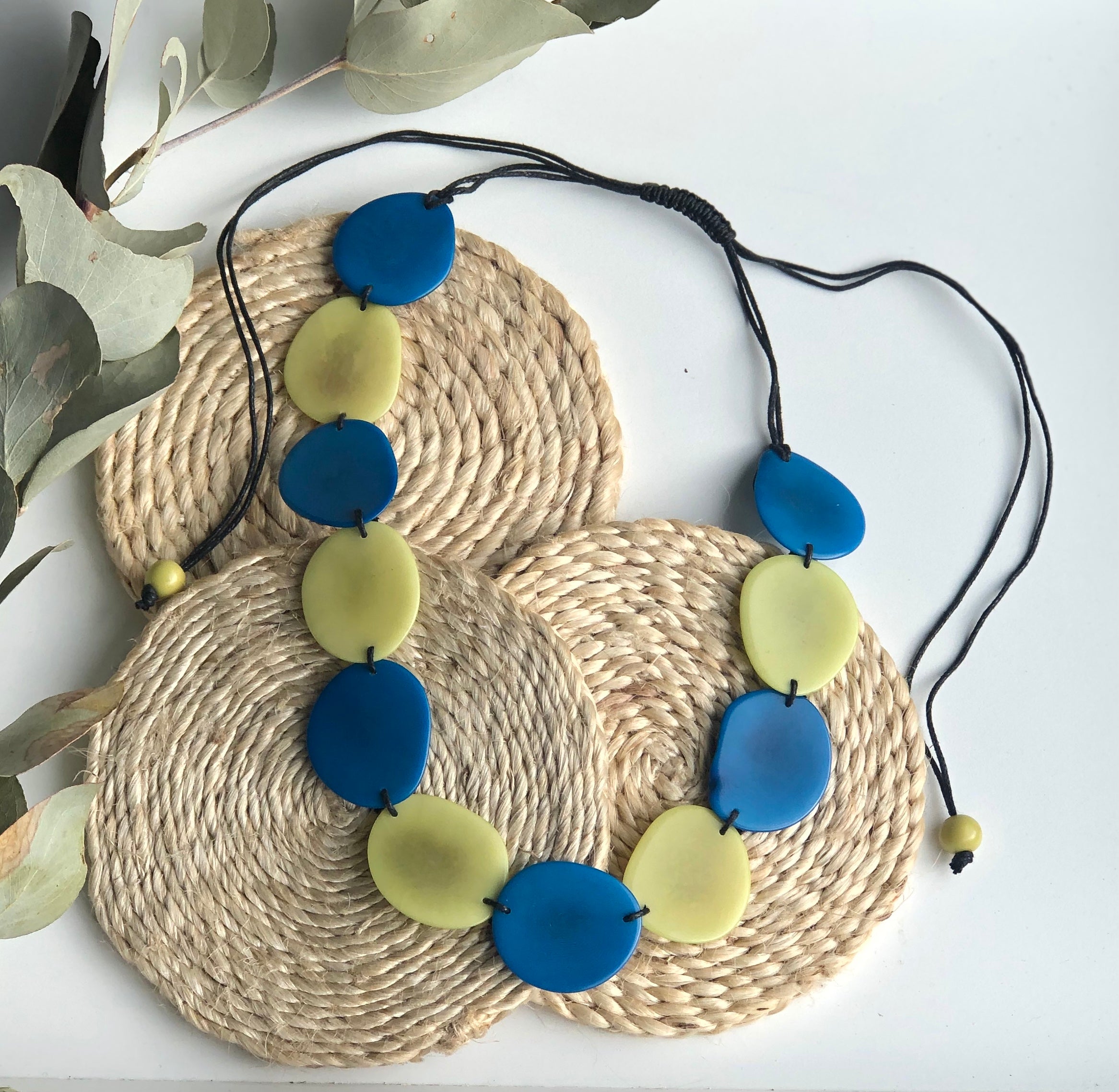 Tagua Petal Necklace - Lime and Blue