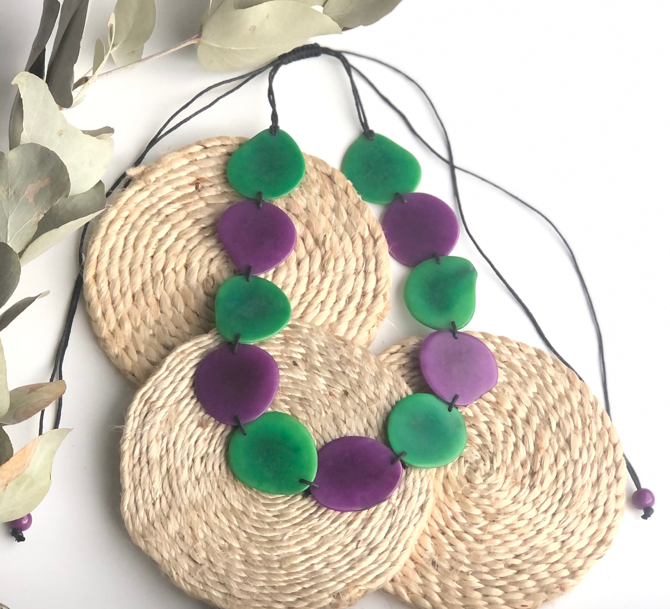 Tagua Petal Necklace - Green and Purple